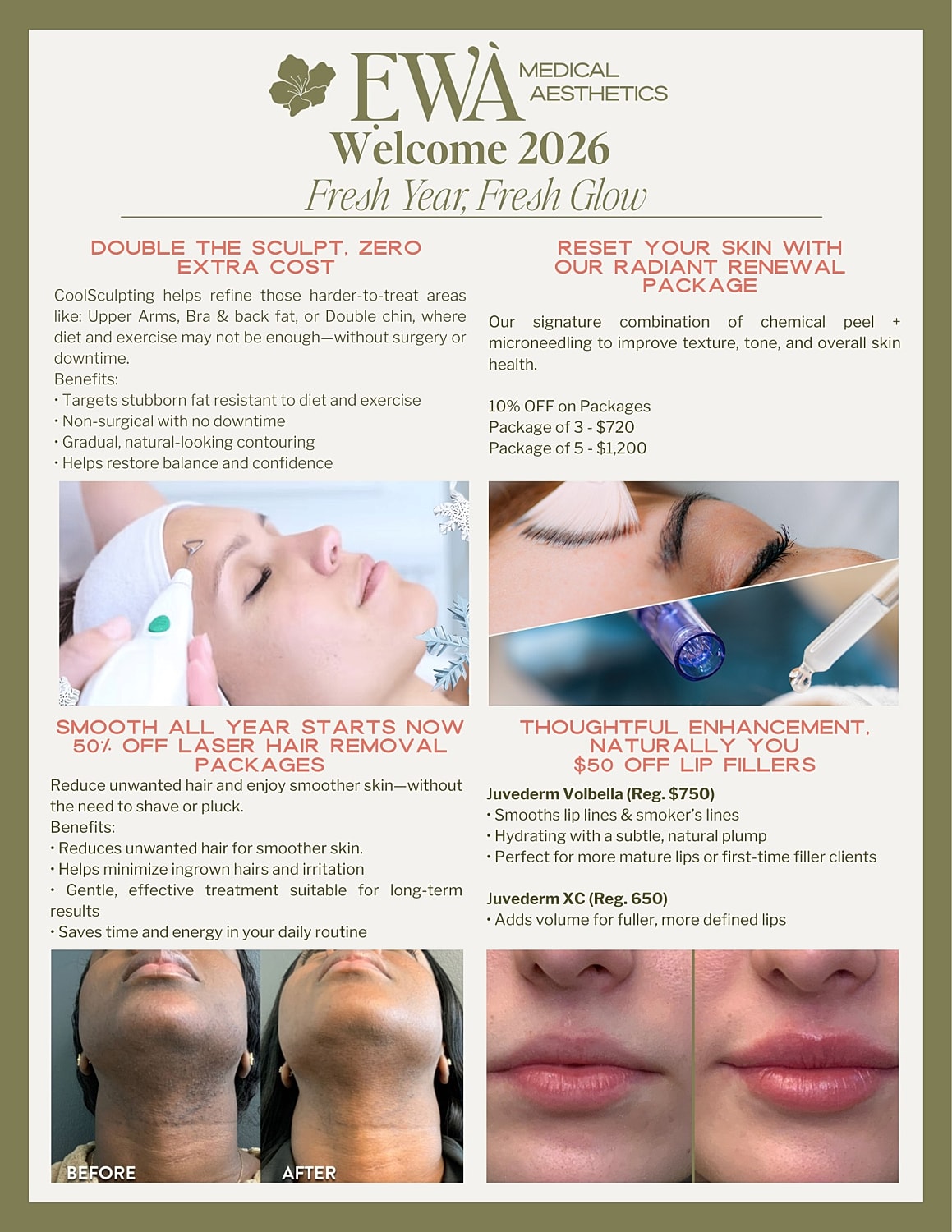 Medical aesthetics promotions for skin and beauty services.