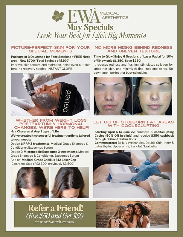 Medical aesthetics May specials advertisement flyer