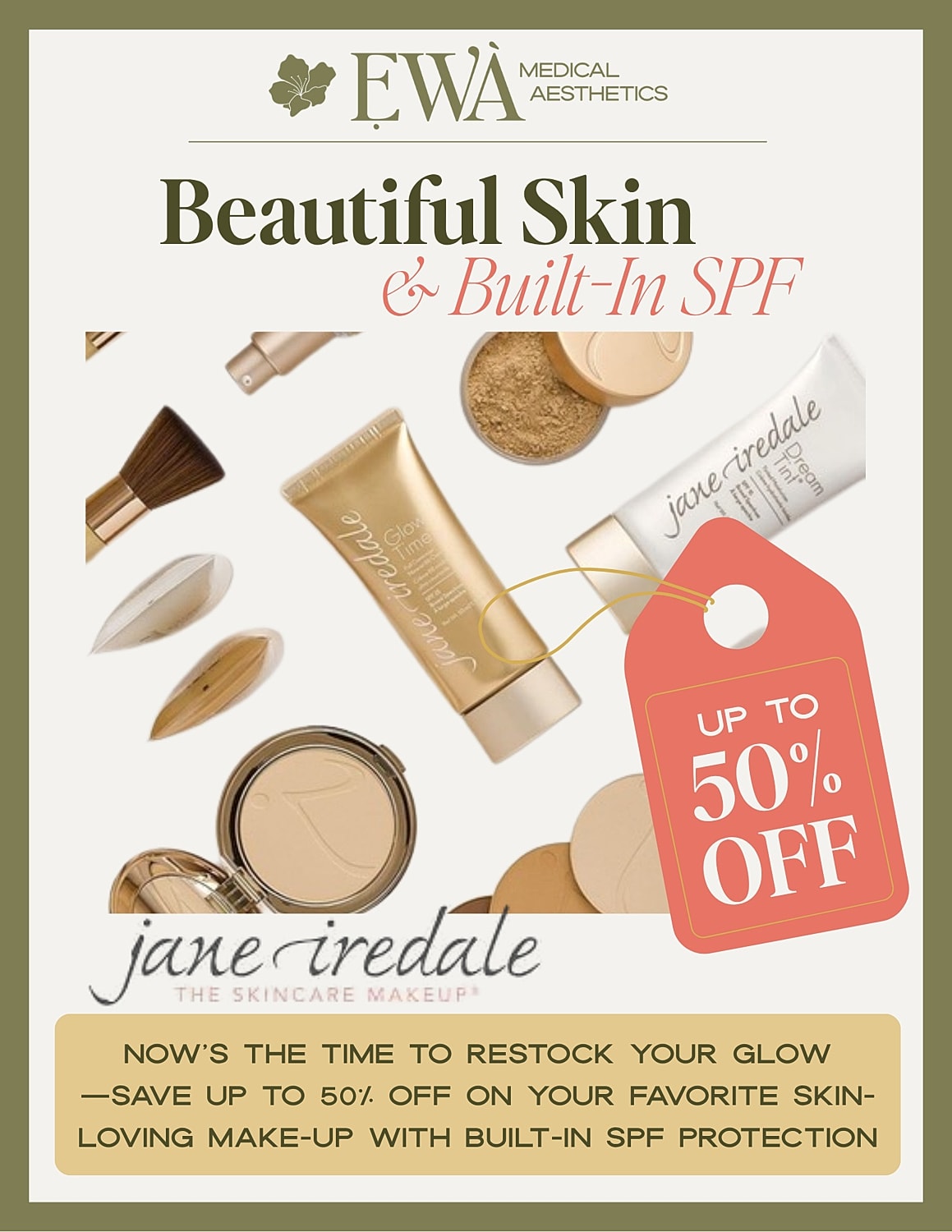 Skincare makeup promotion with built-in SPF discounts.