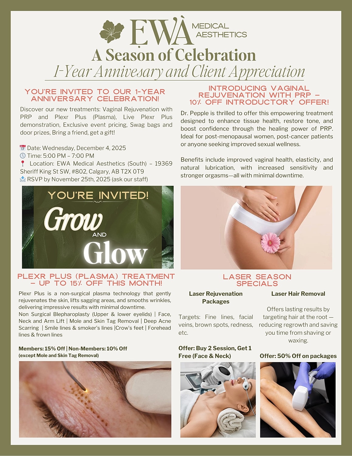 EWA Medical Aesthetics anniversary celebration flyer